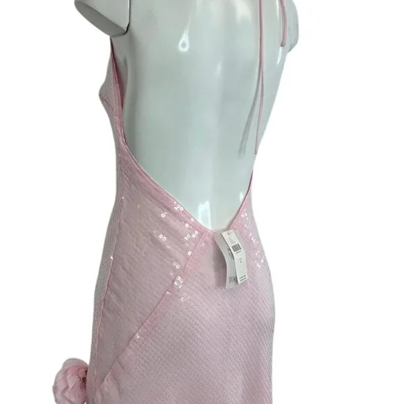 Bardot Aradia Sequin Halter Slip Dress, Pink, V-Neck, Event, Side Slit,  Size 4 - Picture 10 of 12